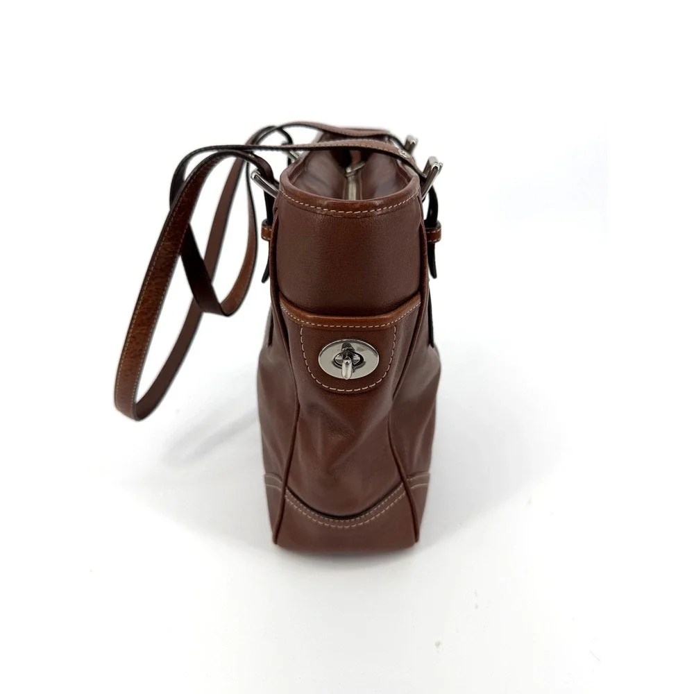 Coach Brown Leather Tote Bag F11396 Vintage Shoulder Bag Purse Silver Hardware - Picture 8 of 15